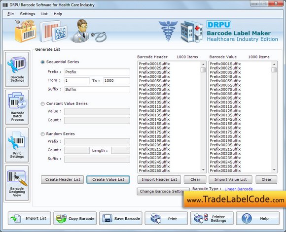 Screenshot of Healthcare Barcode Downloads