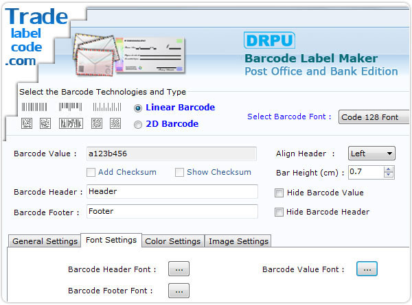 Screenshot of Postal Barcode Generator Program 7.3.0.1